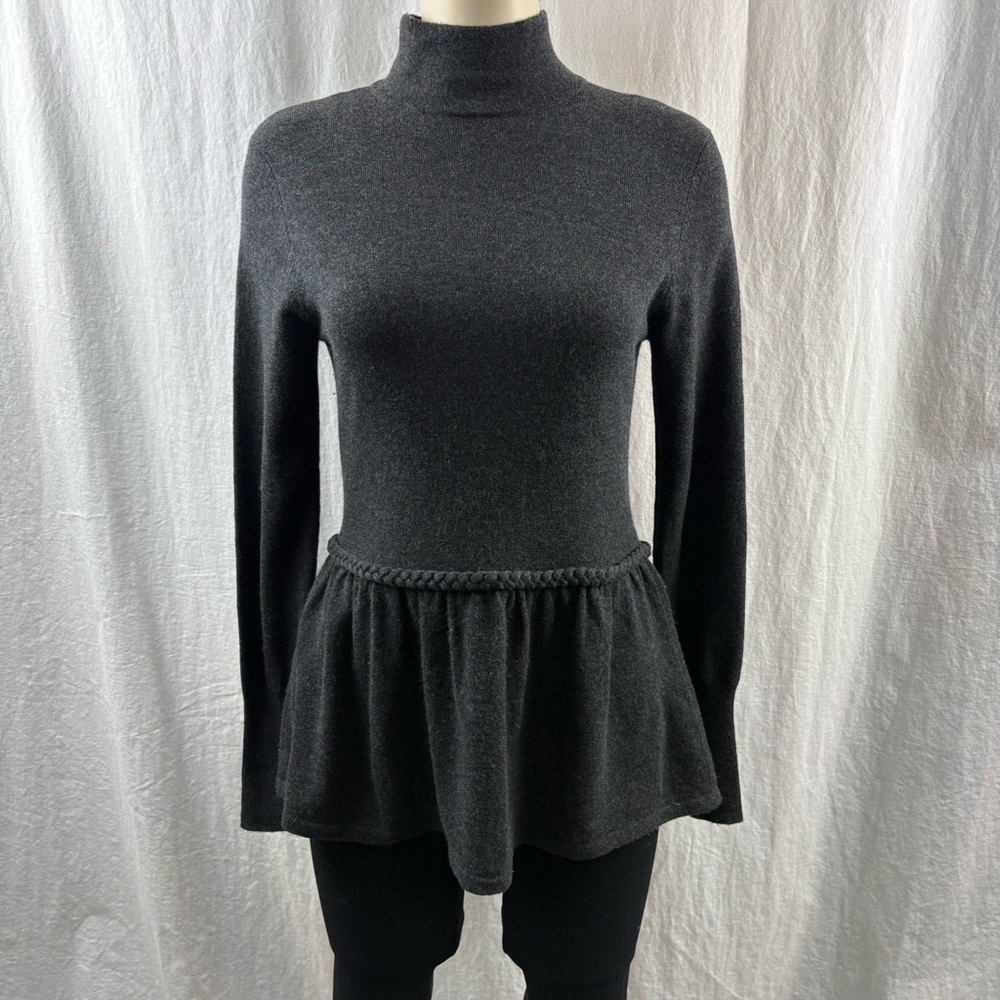 Autumn Cashmere dark grey Cashmere mock neck back zipper peplum sweater M